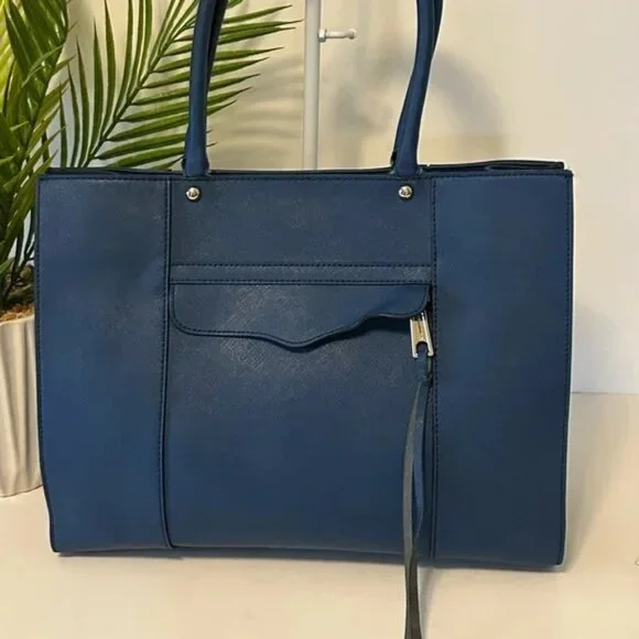 Rebecca Minkoff Saffiano Leather Blue Tote Bag shoulder bag - Picture 9 of 9